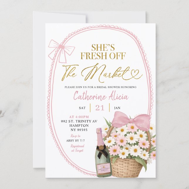 Invitation Spring Floral Pink Coquette Daisy Bridal Shower (Devant)