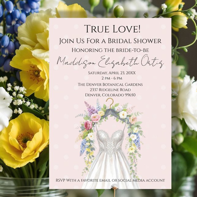 Invitation Spring Floral Wedding Dress Bridal Shower Invite (Celebrate the bride-to-be with this elegant spring floral bridal shower design. )