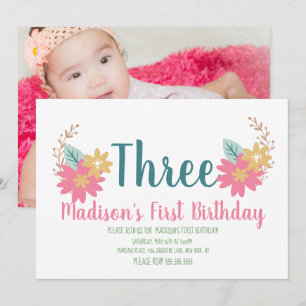 Invitation Spring Garden Floral Pink Party 3e anniversaire
