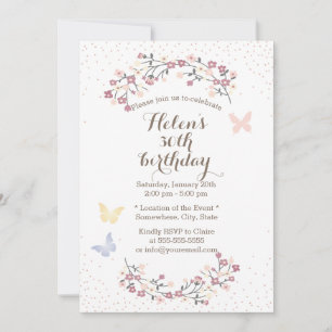 Invitation Spring Garden Papillon & Fleurs Fête d'anniversair