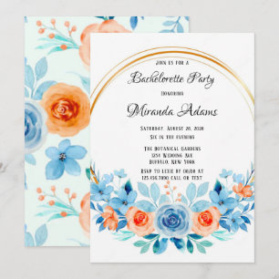 Invitation Spring Paint Blue Orange Floral Bachelorette Party
