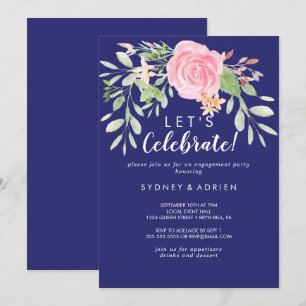 Invitation Spring Peony Navy Fêtons l'invitation de la fête