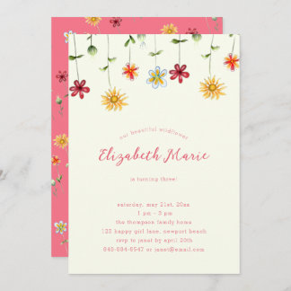 Invitation Spring Whimsical Fleur sauvage Hot rose Girl Anniv