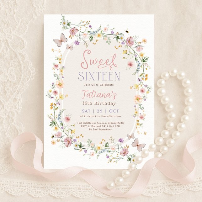 Invitation Spring Wildflower Butterfly Garden Sweet 16 (Créateur téléchargé)