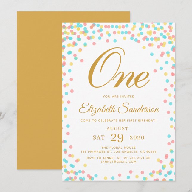 Invitation Sprinkide moderne Rainbow Gold Polka Dot Anniversa (Devant / Derrière)