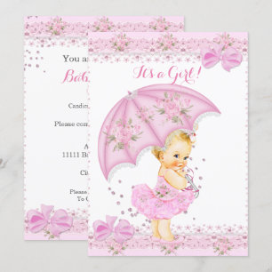 Invitation Sprinkle Blonde Baby Shower Fille Floral Rose
