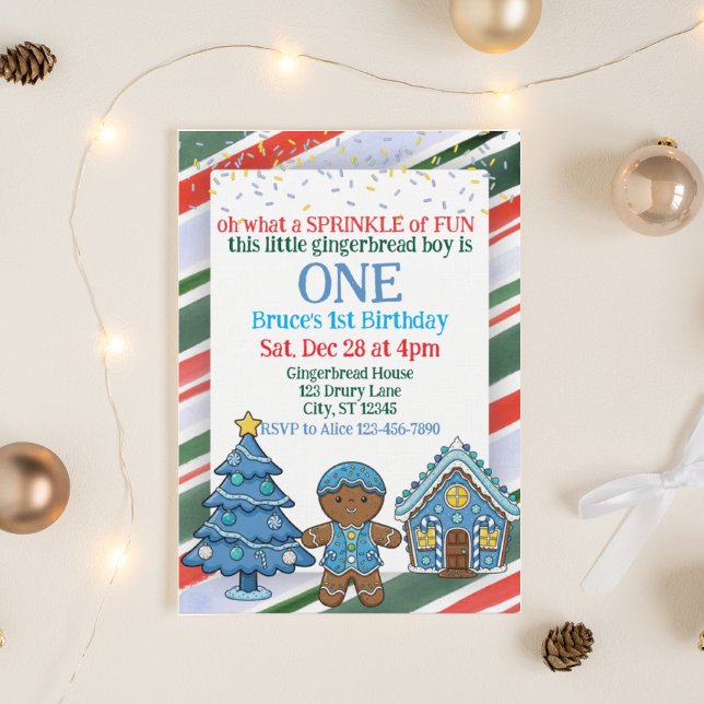 Invitation Sprinkle Gingerbread, Blue Holiday 1st Birthday (Créateur téléchargé)