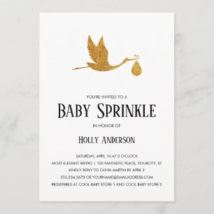 Invitation Sprinkle simple bébé Faux Gold Foil Stork w Bundle