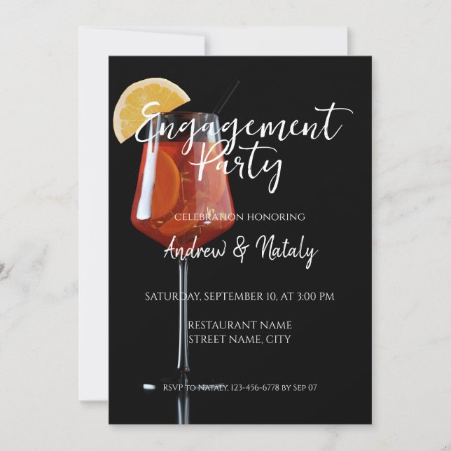 Invitation Spritz cocktail sur fond noir (Devant)