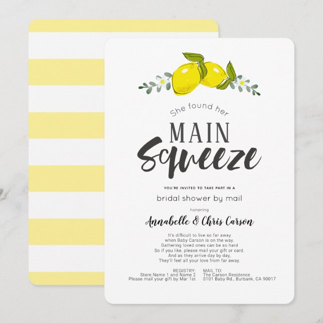 Invitation Squeeze principal Fête des mariées simple citron p (Devant / Derrière)