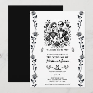 Invitation Squelette blanc noir Rose Floral Mariage de la vig