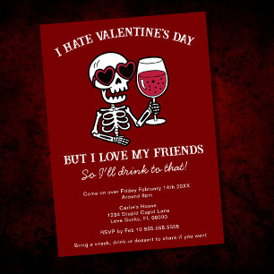 Invitation Squelette buvant du vin rouge Je déteste la Saint-