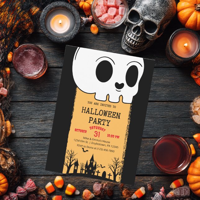 Invitation Squelette Crâne Graveyard Noir Gothique Halloween (Créateur téléchargé)