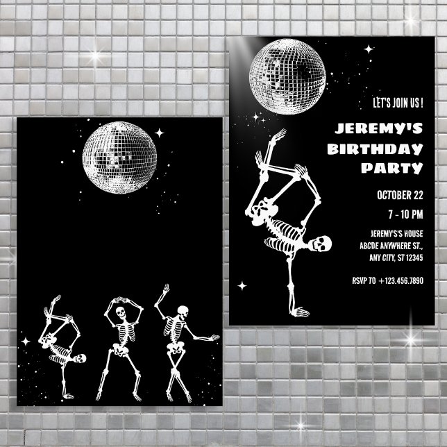 Invitation squelette dansant boule disco (Créateur téléchargé)