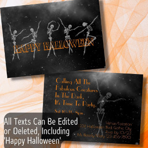 Invitation Squelette dansant Halloween Party noir et orange