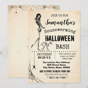 Invitation Squelette de Fille et de chat de la fête d'Hallowe