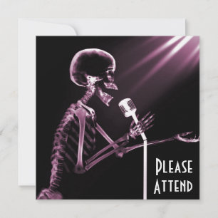 INVITATION SQUELETTE DE RAY X CHANTANT SUR RETRO MIC - ROSE