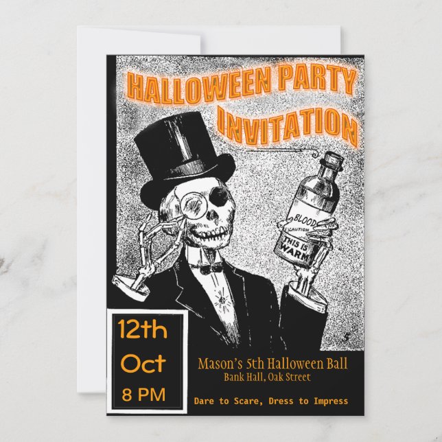 Invitation Squelette d'Halloween (Devant)