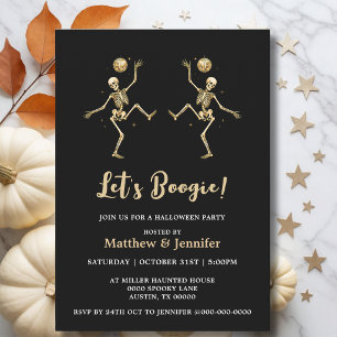 Invitation Squelette doré danse soirée disco Halloween