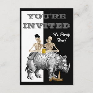 Invitation Squelette drôle et rhinocéros