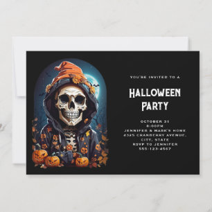 Invitation Squelette effrayant & citrouilles d'Halloween d'au
