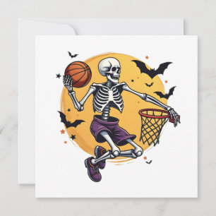 Invitation Squelette éffrayant Dunking Basketball Graveyard H
