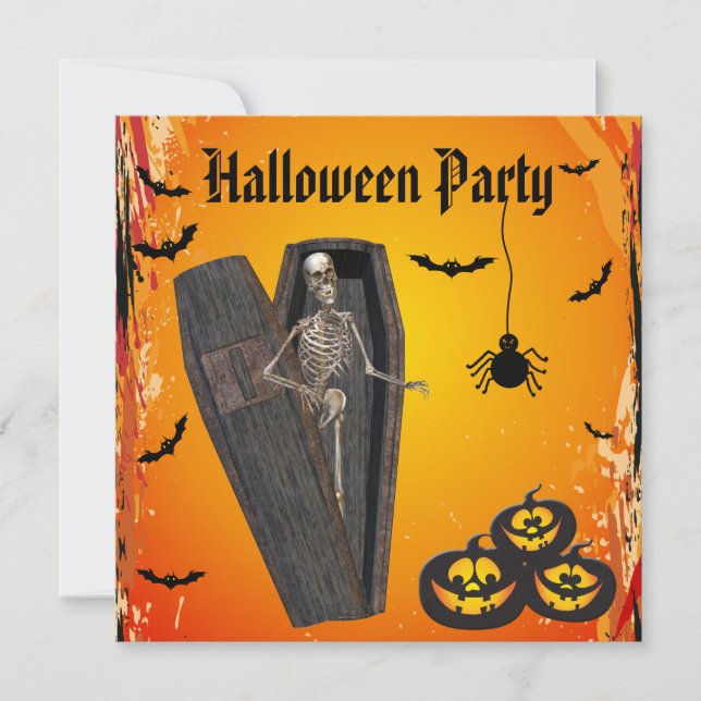 Invitation Squelette en partie de Halloween de cercueil et de (Devant)