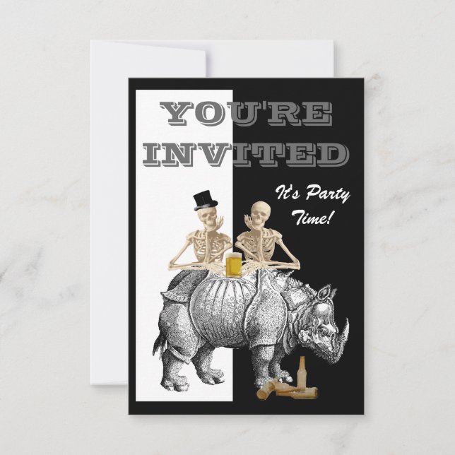 Invitation Squelette et rhino amusants (Devant)