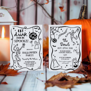Invitation Squelette fantaisiste dessiné à la main Halloween