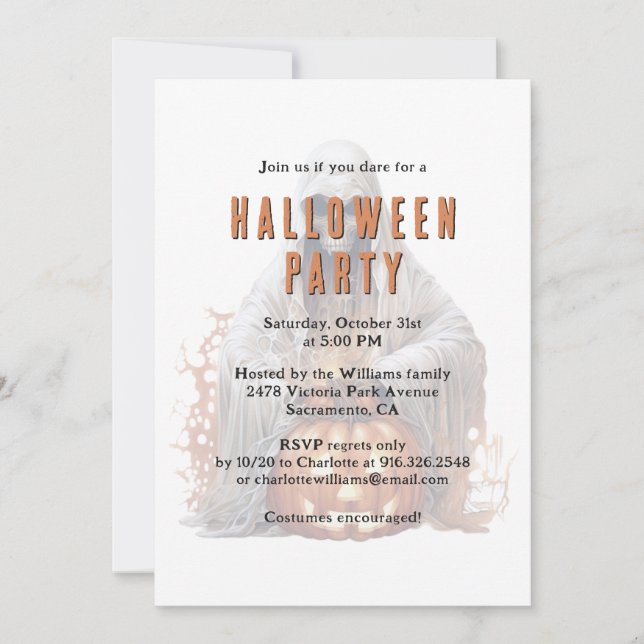 Invitation Squelette Fantôme Jack-O-Lantern Halloween Party (Devant)