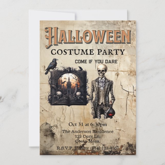 Invitation Squelette gothique et potion Halloween Costume Par (Devant)