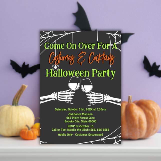 Invitation Squelette gothique Halloween Costumes & Cocktails (Créateur téléchargé)
