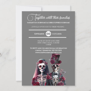 Invitation Squelette gothique mort marié marié burgundy gris