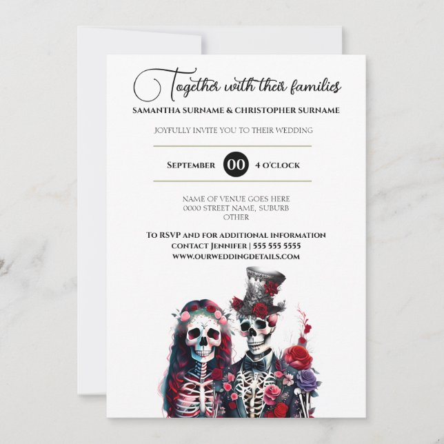 Invitation Squelette gothique mort mariée mariée rouge blanc (Devant)