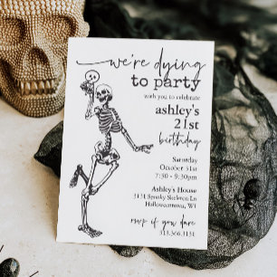 Invitation Squelette gothique mourant à la fête Halloween Ann