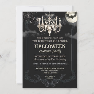 Invitation Squelette gothique vintage sombre Fête d'Halloween