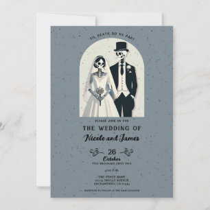 Invitation Squelette Gris Tacheté Mariage Gothique Halloween