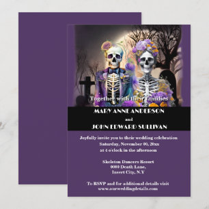 Invitation Squelette jour mort violet jaune gothique mariage