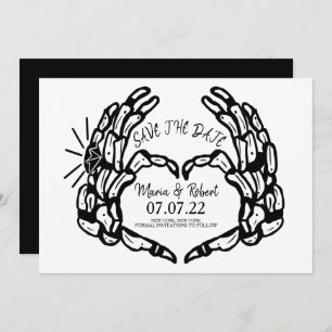 Invitation Squelette noir Mariage de coeur main anneaux Invit