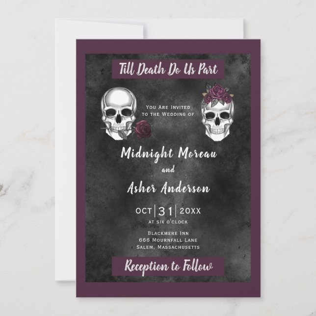 Invitation Squelette Rose crâne Jusqu'à la mort Nous séparons (Devant)