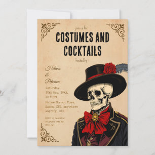 Invitation Squelette vintage Costumes et cocktails Halloween