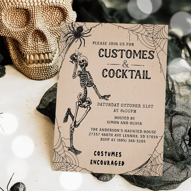 Invitation Squelette vintage Halloween Costumes & Cocktail (Créateur téléchargé)