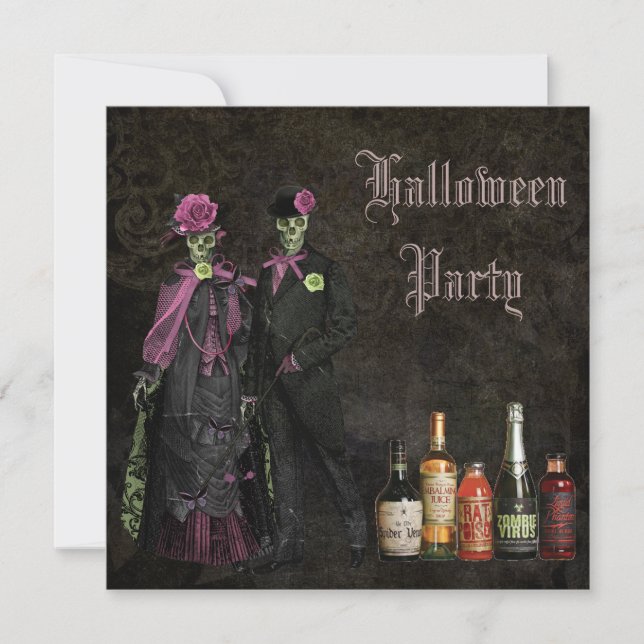 Invitation Squelettes et partie élégants de Halloween de (Devant)