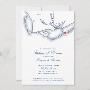 Invitation St. George Island FL Map Dîner de répétition éléga