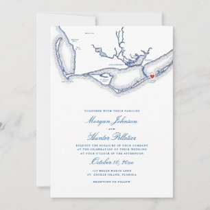 Invitation St George Island FL Map Elégant Mariage bleu marin