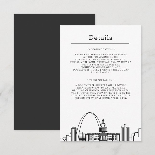 Invitation St. Louis, Missouri Mariage | Détails de l'invité (Devant / Derrière)