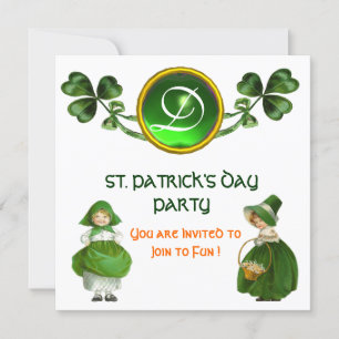 INVITATION ST. MONOGRAMME ÉMERALLIEN VERT DU JOUR DU PARTI PA
