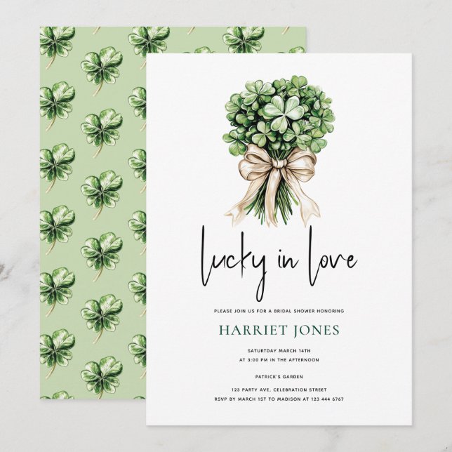 Invitation St Patrick’s Bridal Shower Clover Bouquet (Devant / Derrière)