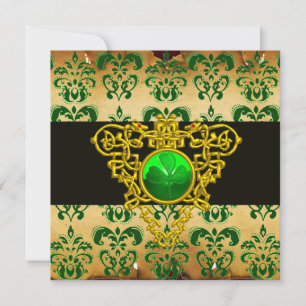 Invitation ST.PATRICK'S CELTIC HEART Green Damask Parchemin