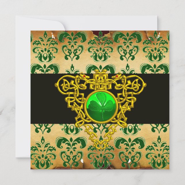 Invitation ST.PATRICK'S CELTIC HEART Vert Damasquin Parchemin (Devant)